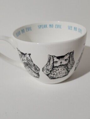 Portobello "Hear Speak See No Evil" Owl Mug with Inner Blue Text